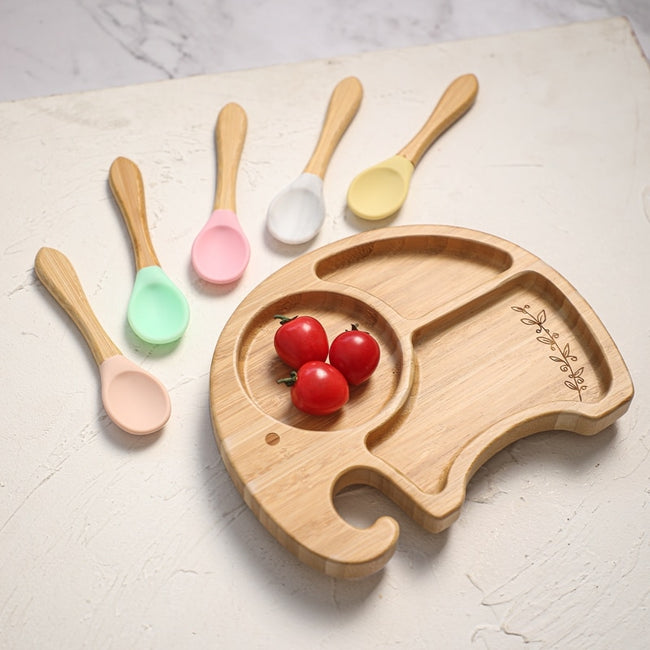 Bamboo Elephant Plate and Spoon Set